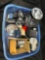 Bin of Camera Accessories Lenses, Flashes Polaroid more