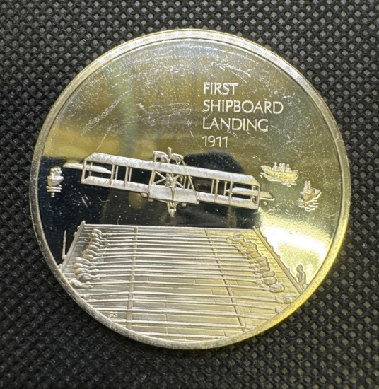 History of flight 1st Shipboard Landing 1911 Sterling Silver Coin 1.37 Oz