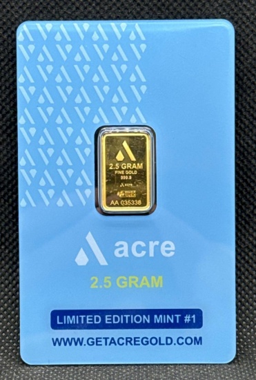 ACRE 2.5 Grams 9999 Fine Gold Bullion Bar
