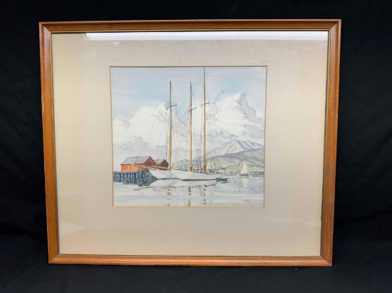 Framed Art Stanley Cookson Boatscape 21x26
