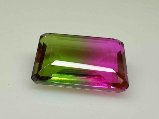 15.2ct Crystal Watermelon Tourmaline Faceted Doublet Bi Color Emerald cut Gemstone