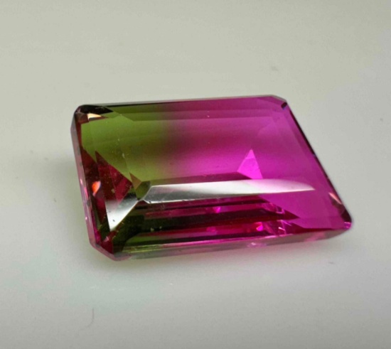 16.3ct Crystal Watermelon Tourmaline Faceted Doublet Bi Color Emerald cut Gemstone