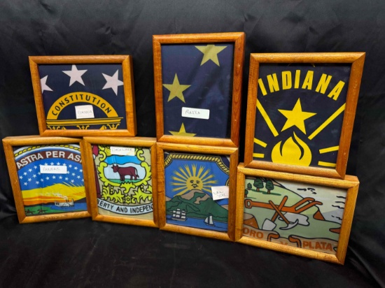 7 Framed Folded State Flags New York, Delaware, Kansas, Alaska, Georgia more