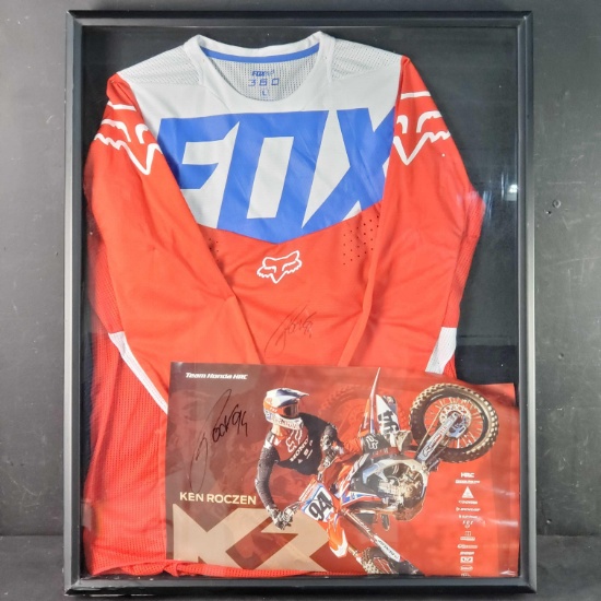 Framed/ incased signed Fox jersey and print by Ken Roczen