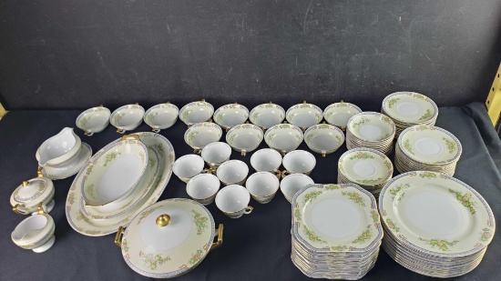 Vintage Cecil Meito hand painted China set with floral pattern/gold rim circa 1930s