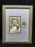Framed Art Native American Chief Joseph Photograph and Stamp 12x15