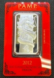 PAMP 2012 Dragon 1 Troy Oz 999 Fine Silver Bullion Bar