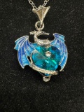 Astonishing Vivid Blue Dragon Heart Necklace Pendant