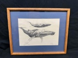 Brett Stokes Whales Drawing 1982 Signed