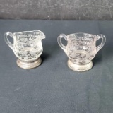Vintage sterling silver/depression glass with etching cream/sugar