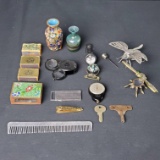 vintage Cloisonne Matchboxs perfume/pill holder bug shaped compass comb vases etc.
