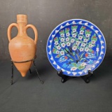 Vintage Roman style vase vintage Turkish handmade plate signed Ahmet Houa