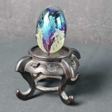 Mount St. Helens ash art floral design glass blown egg dated 1984
