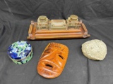 Fancy Vintage Inkwell, Intricate Carved Heart Box more