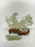 Miniature Burmese Jade Statues of Woman and Dog