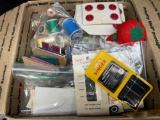 Box Full of Sewing Supplies Thread, Needles, Pin Cushions, Patterns more