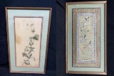 Pair Framed Art Chinese Stitched Hummingbirds Morning Glory