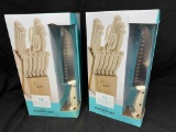 Pair of Martha Stewart 14 Pc Stainless Steel Cutlery Set w Wood Block NIB