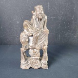 Vintage Unique small stone statue with old Chinesse man on horse