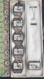 Antique Chinese Sterling Silver Filigree Scrimshaw Panel Bracelet And Matching Necklace In Original