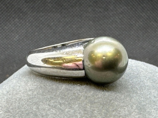 Platinum Ring With Set Cultured Tahitian Pearl Size 7
