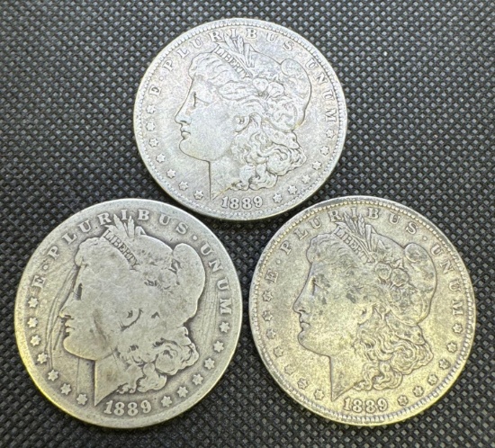 3x 1889-O Morgan Silver Dollars 90% Silver Coins