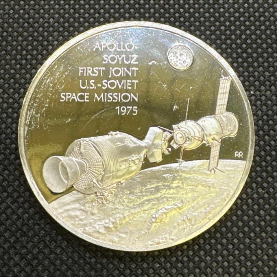History of Flight Apollo-Soyuz 1st Joint US Space Mission 1973 Sterling Silver Coin