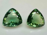 Great pair of Green Amethyst Gemstones Trillion cut 21.2ct total great pair