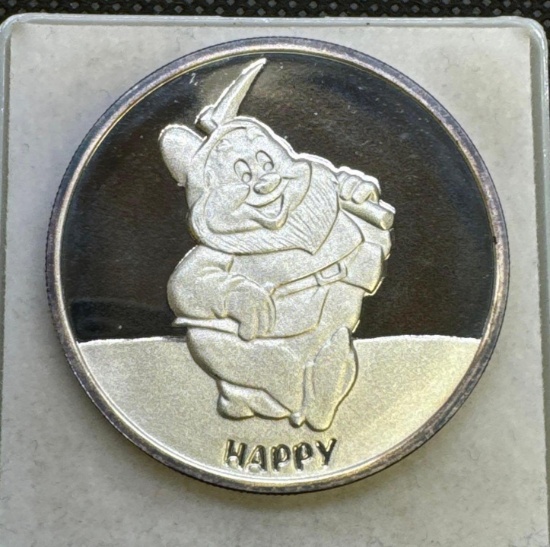 Disney 1 Troy Oz .999 Fine Silver Happy Bullion Coin