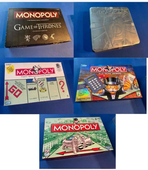 5 Monopoly Games Vintage to Modern. Game of Thrones, 70th Anniversary more