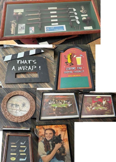 Assortment of Wall Art. Wizard Of Oz, Gold Shadow Boxes, Poker Dogs more