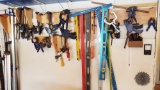Wall various bar clamps levels C clamps T squares Irwin Stanley Empire more
