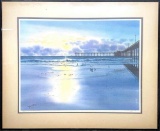 Framed Art Print Sunset at Ocean Beach Signed by John Yato 1997 25x30