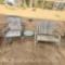 Wooden outdoor rockingchair and bench with round metal glass top table