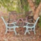 Vintage wooden/wrought iron bench with 2 extra sets of wrought iron end pieces