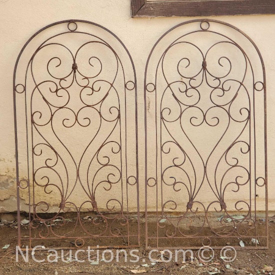 2 wrought iron yard/garden art arched pannels
