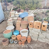 Large lot planters/pots birdhouses misc bricks/pavers etc