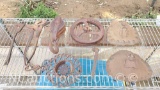 Misc Vintage handtools cast iron teapot warmer pully block/wheel 2 small wall planters