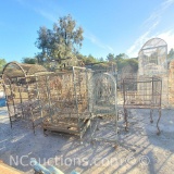 7 vintage mostly wrought iron bird cages various sizes/shapes