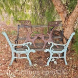 Vintage wooden/wrought iron bench with 2 extra sets of wrought iron end pieces