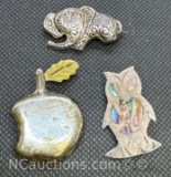 Silver 925 Pendant Apple abalone owl Elephant 14.24 Grams