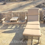 Wicker reclining lawn chair Wooden 2 seat bench with middle table