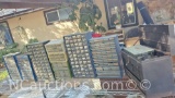 Large lot misc. hardware storage containers with hardware Vintage toolbox with contents