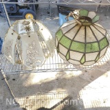 2 vintage lampshades colored glass/floral pattern