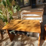 Wooden desk and bookcase with wheeles