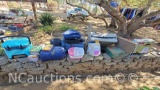 Misc. camping gear icechest air matress propane stoves foam pad cook set more