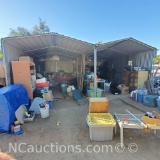 2 metal tube framed carports/awnings with corrugated metal pannel sides and roof approx.113in tall