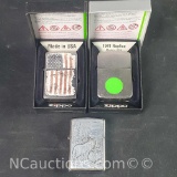 3 Zippo lighters wolves US flag plain