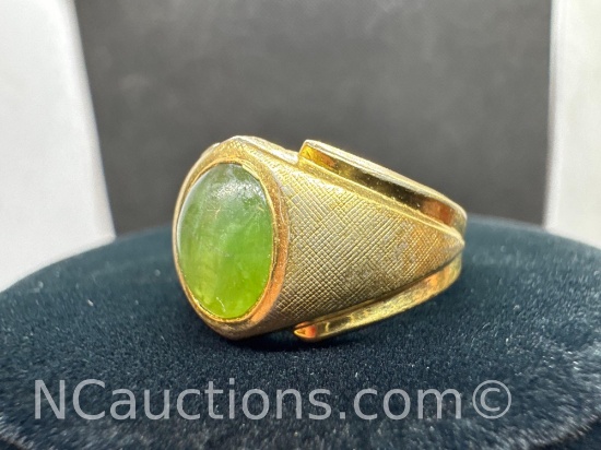 Gold Tone Green Gemstone Ring Size 9