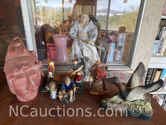 Nice Assortment of Unique Decor, Statues, South American ahead Bust, Beam whisky Duck more